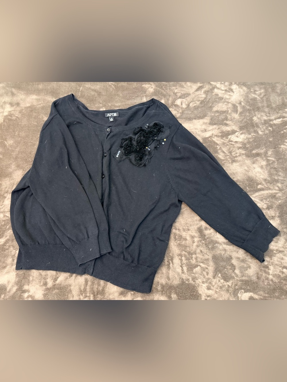 Apt. 9 Black Floral Applique Cardigan